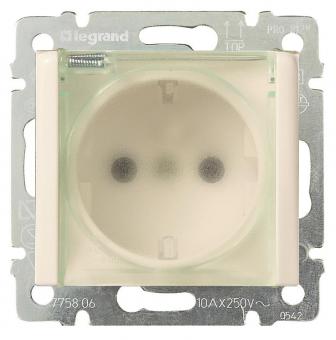 Розетка с заземлением IP44 с крышкой и защитными шторками 16А 250В Legrand Valena Classic слоновая кость