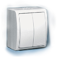 Simon15 Aqua Бежевый Выключатель 2-клавишный с/п наружный, IP54 (1594399-031)