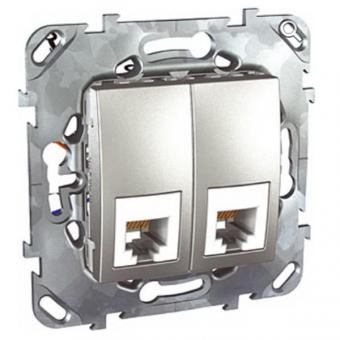Розетка телефонная двойная RJ11 (6 контактов) Schneider Electric Unica Top алюминий